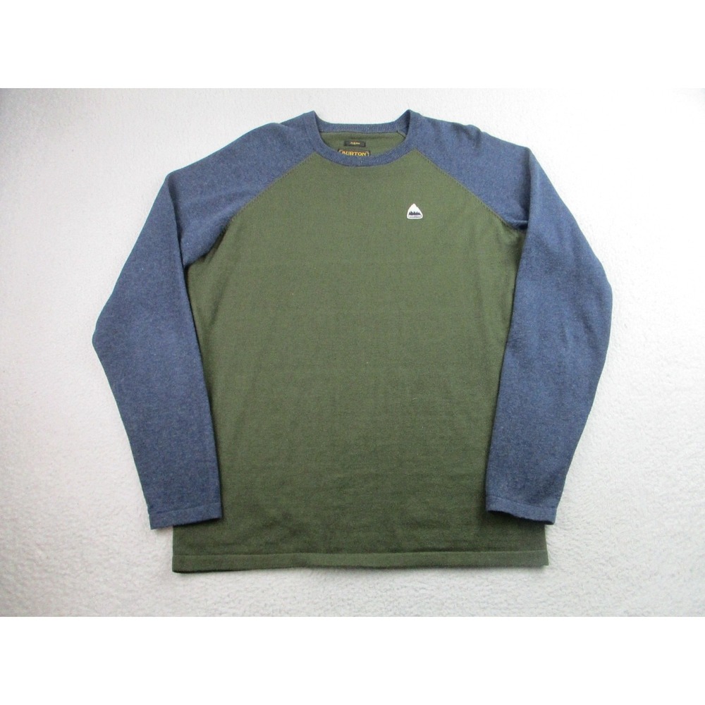 Burton Sweater Mens Medium Green Blue Wool Blend Crewneck Knit Skate Outdoor